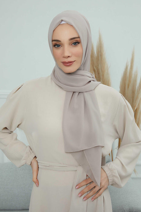 Rectangle Chiffon Shawl for Women Modesty Stylish Turban Cap Head Wrap,CTS-1 Mink