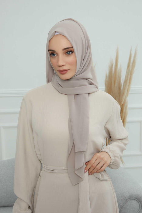 Rectangle Chiffon Shawl for Women Modesty Stylish Turban Cap Head Wrap,CTS-1 Mink