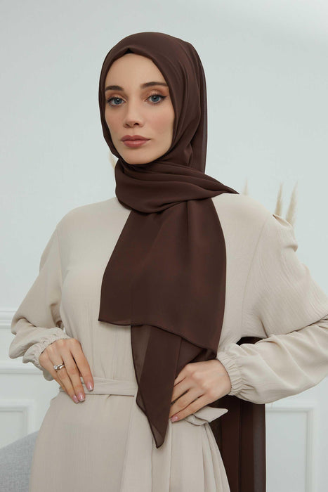 Rectangle Chiffon Shawl for Women Modesty Stylish Turban Cap Head Wrap,CTS-1 Brown