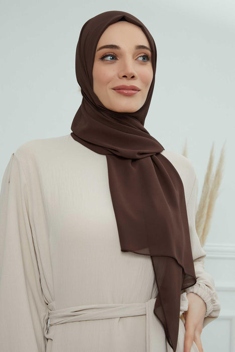 Rectangle Chiffon Shawl for Women Modesty Stylish Turban Cap Head Wrap,CTS-1 Brown