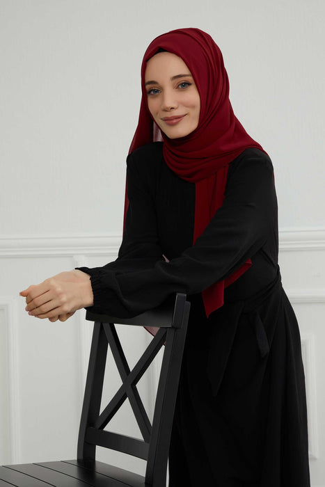 Rectangle Chiffon Shawl for Women Modesty Stylish Turban Cap Head Wrap,CTS-1 Maroon