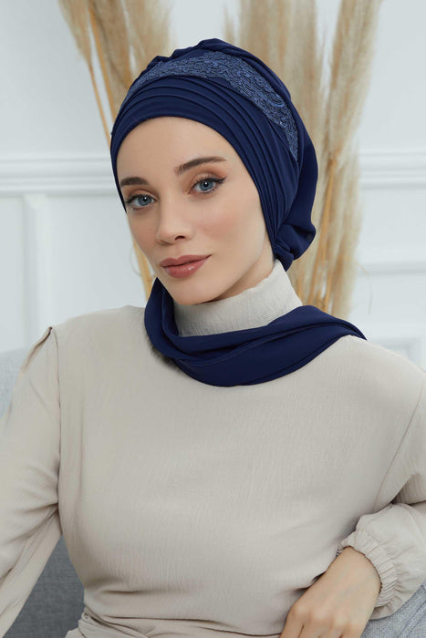 Elegant Chiffon Instant Turban with Beautiful Lace Embroidery, Chic Women Turban Headwear Plain Colour Modern Instant Turban,HT-53