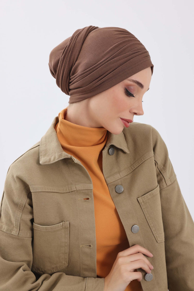Seamless Winter Turban Bonnet with Integrated Scarf, Cozy Ribbed Headwrap for Women, Stylish Instant Turban Bonnet for Women,B-81RB