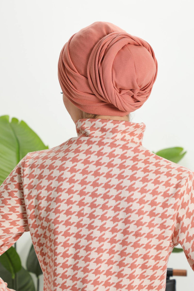 Seamless Winter Turban Bonnet with Integrated Scarf, Cozy Ribbed Headwrap for Women, Stylish Instant Turban Bonnet for Women,B-81RB