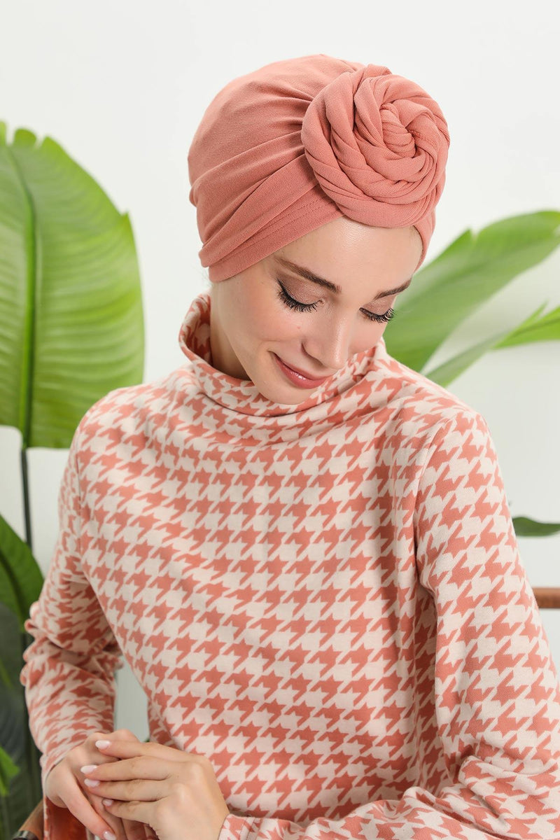 Seamless Winter Turban Bonnet with Integrated Scarf, Cozy Ribbed Headwrap for Women, Stylish Instant Turban Bonnet for Women,B-81RB