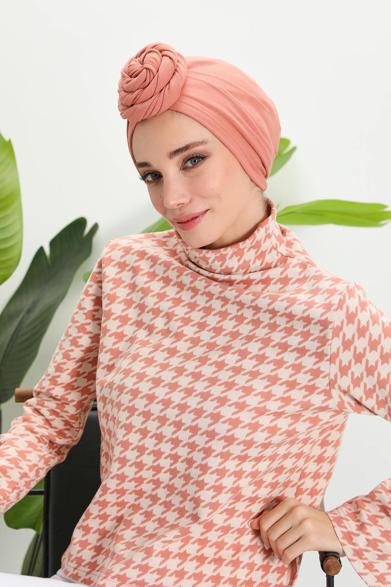 Seamless Winter Turban Bonnet with Integrated Scarf, Cozy Ribbed Headwrap for Women, Stylish Instant Turban Bonnet for Women,B-81RB