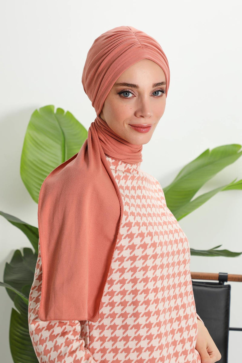 Seamless Winter Turban Bonnet with Integrated Scarf, Cozy Ribbed Headwrap for Women, Stylish Instant Turban Bonnet for Women,B-81RB