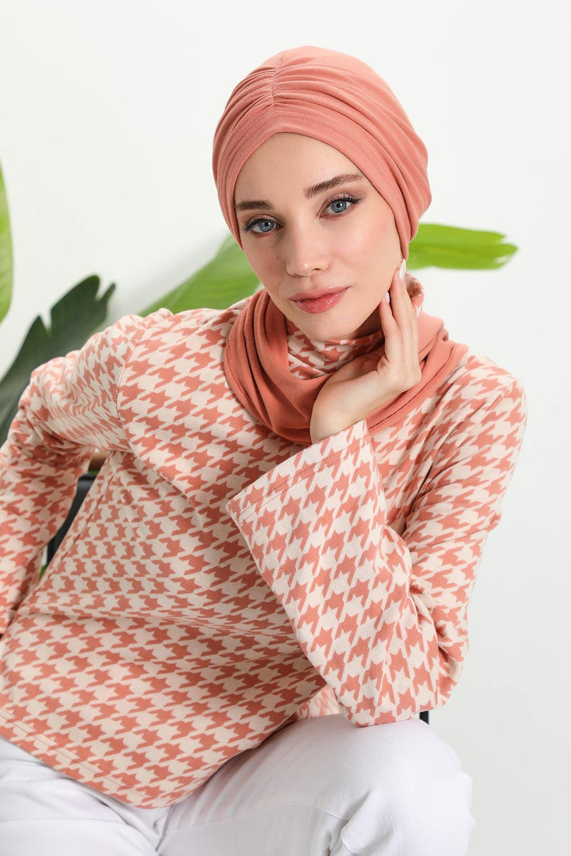 Seamless Winter Turban Bonnet with Integrated Scarf, Cozy Ribbed Headwrap for Women, Stylish Instant Turban Bonnet for Women,B-81RB