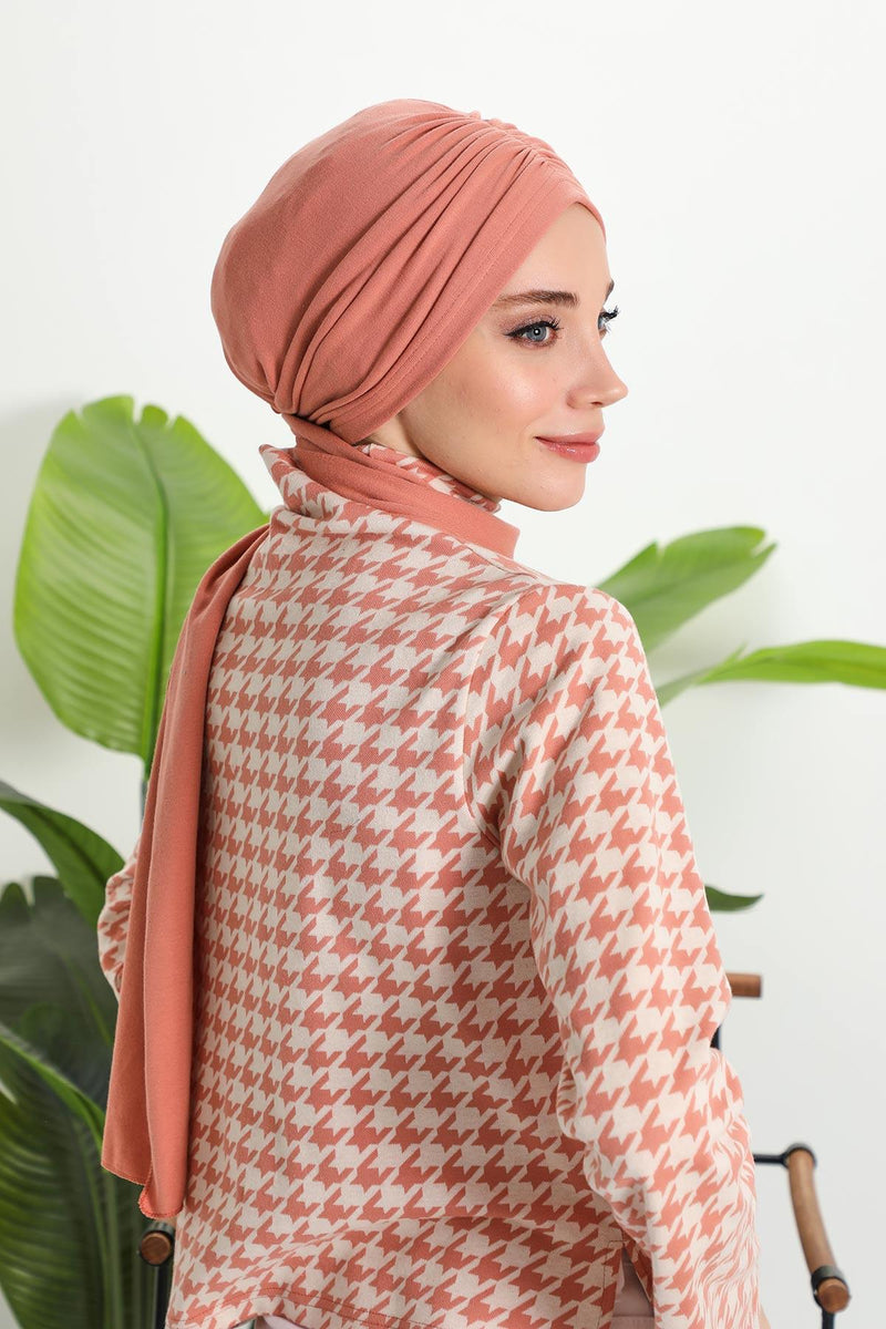 Seamless Winter Turban Bonnet with Integrated Scarf, Cozy Ribbed Headwrap for Women, Stylish Instant Turban Bonnet for Women,B-81RB