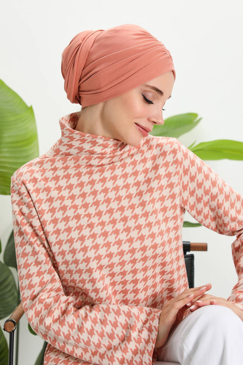 Seamless Winter Turban Bonnet with Integrated Scarf, Cozy Ribbed Headwrap for Women, Stylish Instant Turban Bonnet for Women,B-81RB