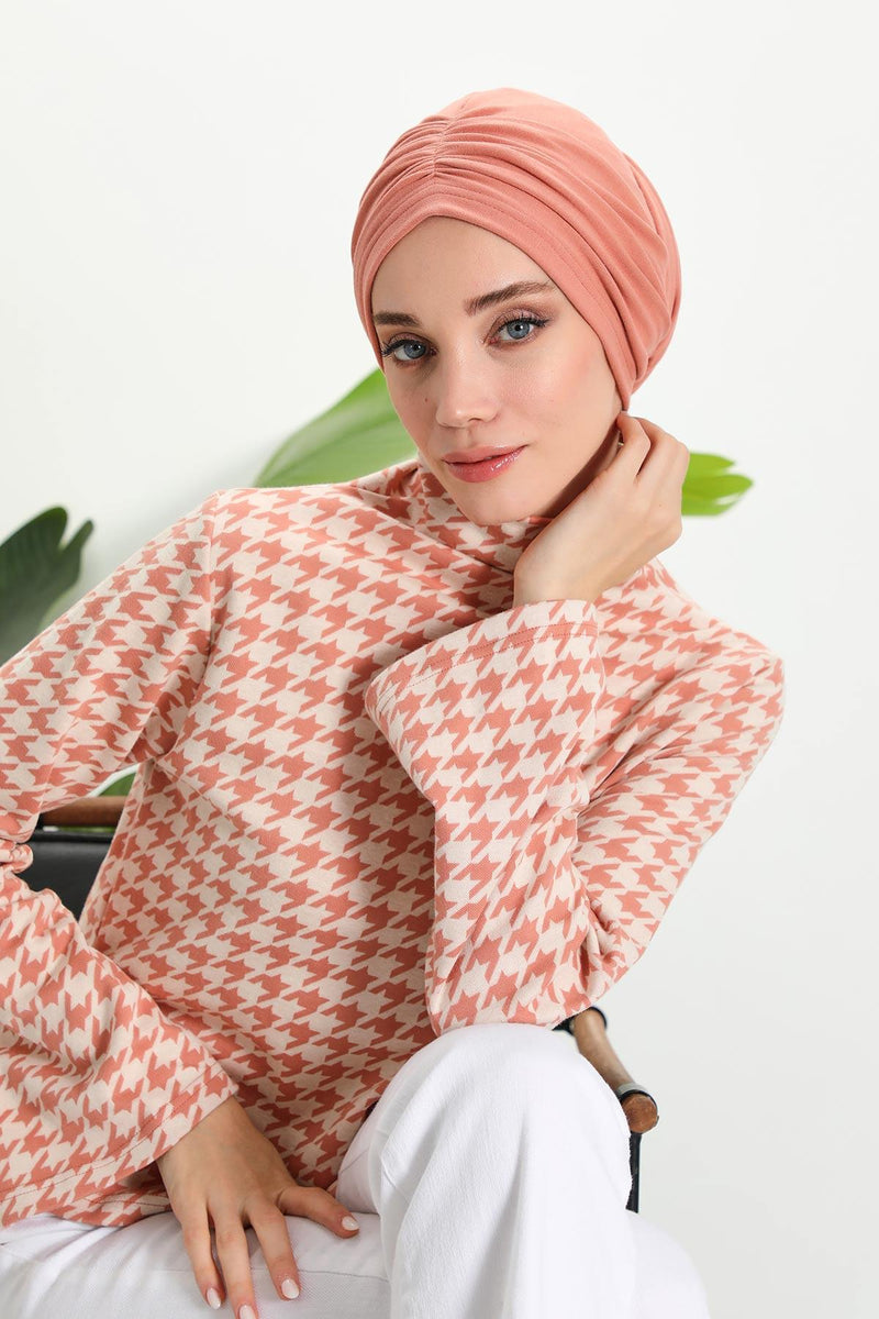 Seamless Winter Turban Bonnet with Integrated Scarf, Cozy Ribbed Headwrap for Women, Stylish Instant Turban Bonnet for Women,B-81RB