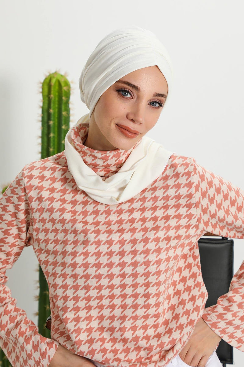 Seamless Winter Turban Bonnet with Integrated Scarf, Cozy Ribbed Headwrap for Women, Stylish Instant Turban Bonnet for Women,B-81RB