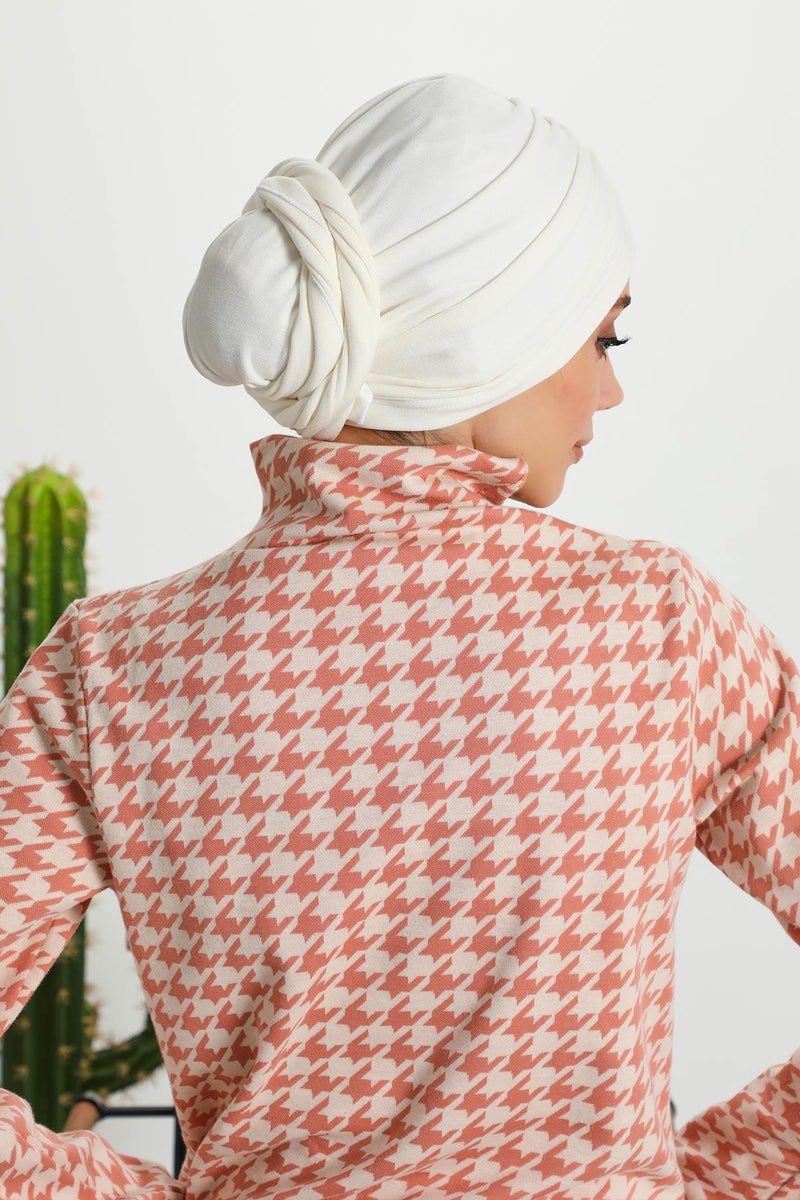 Seamless Winter Turban Bonnet with Integrated Scarf, Cozy Ribbed Headwrap for Women, Stylish Instant Turban Bonnet for Women,B-81RB