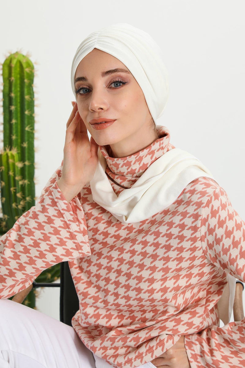 Seamless Winter Turban Bonnet with Integrated Scarf, Cozy Ribbed Headwrap for Women, Stylish Instant Turban Bonnet for Women,B-81RB