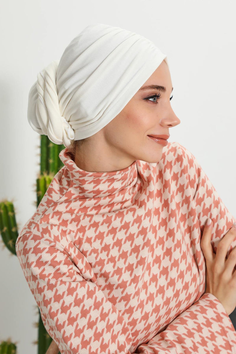 Seamless Winter Turban Bonnet with Integrated Scarf, Cozy Ribbed Headwrap for Women, Stylish Instant Turban Bonnet for Women,B-81RB
