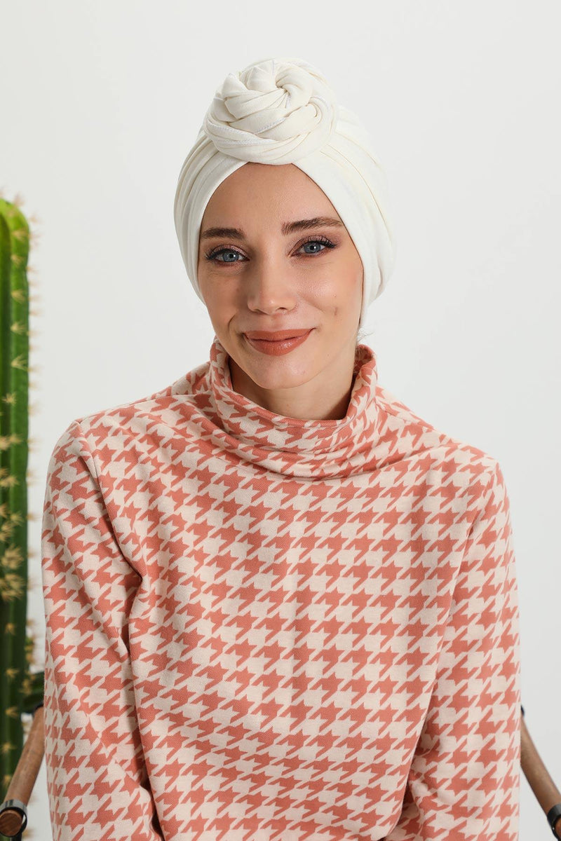 Seamless Winter Turban Bonnet with Integrated Scarf, Cozy Ribbed Headwrap for Women, Stylish Instant Turban Bonnet for Women,B-81RB