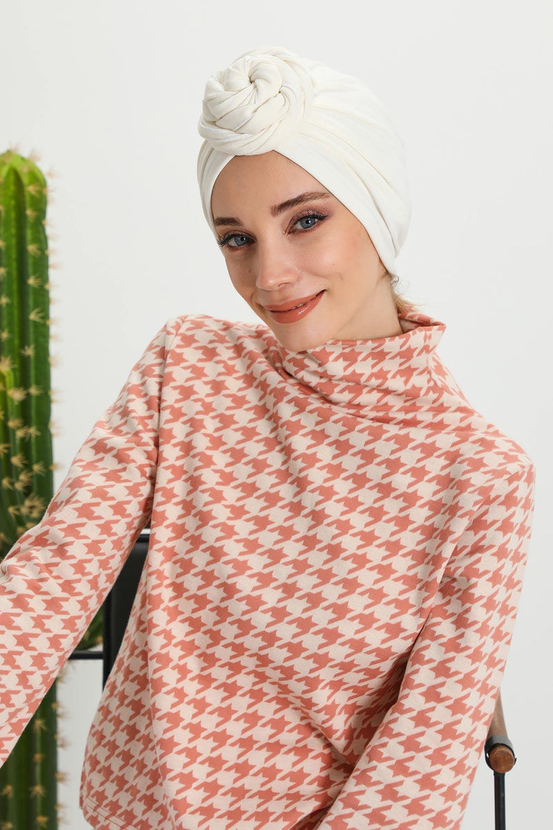 Seamless Winter Turban Bonnet with Integrated Scarf, Cozy Ribbed Headwrap for Women, Stylish Instant Turban Bonnet for Women,B-81RB