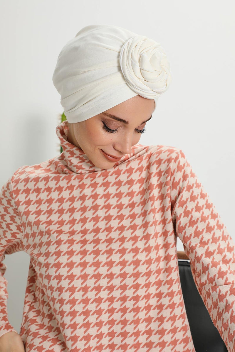 Seamless Winter Turban Bonnet with Integrated Scarf, Cozy Ribbed Headwrap for Women, Stylish Instant Turban Bonnet for Women,B-81RB