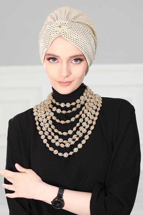 Sequined Instant Turban for Women Polyester Head Wrap Lightweight Head Scarf Modest Headwear  Patterned Bonnet Cap,B-4MU