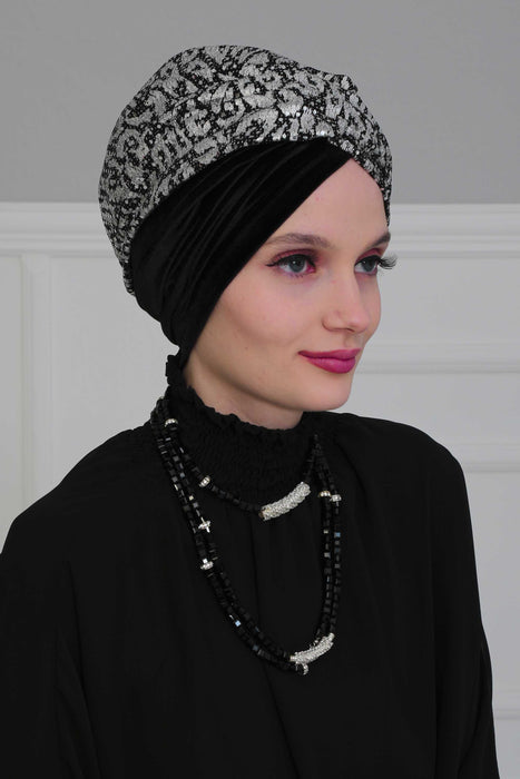 Sequined Instant Turban Polyester Scarf Head Wrap Lightweight Hat Bonnet Cap for Women,B-9KP