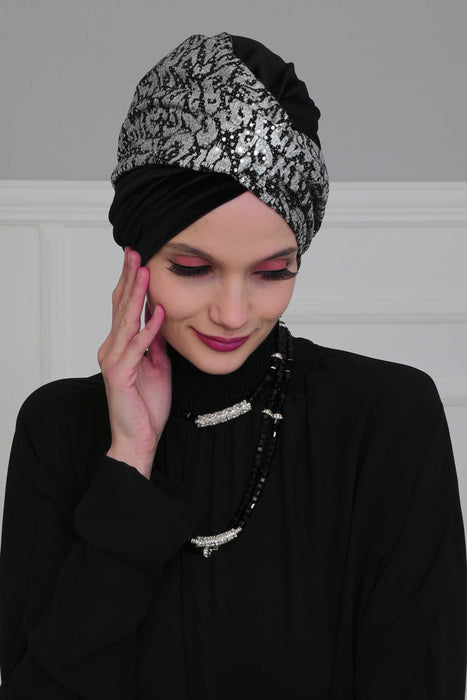 Sequined Instant Turban Polyester Scarf Head Wrap Lightweight Hat Bonnet Cap for Women,B-9KP