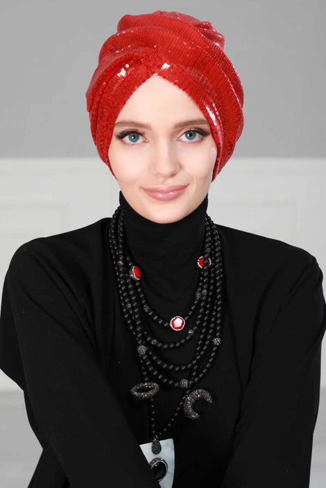 Sequined Instant Turban Polyester Scarf Head Wrap Lightweight Hat Bonnet Cap for Women,B-9P