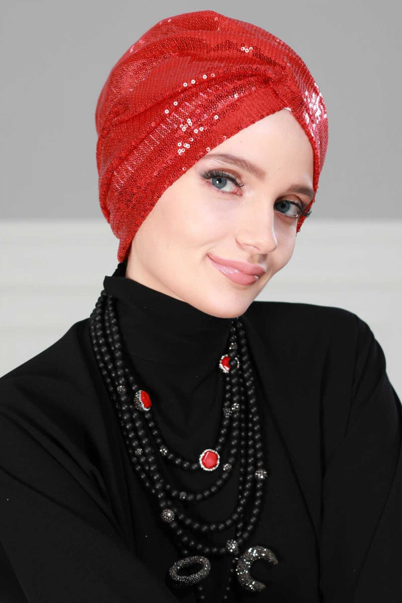 عمامة فورية أنيقة مطرزة بالترتر للنساء، لفافة رأس أنيقة وسهلة، قبعة حجاب عصرية متعددة الاستخدامات، غطاء رأس قابل للتنفس لتساقط الشعر، B-9P