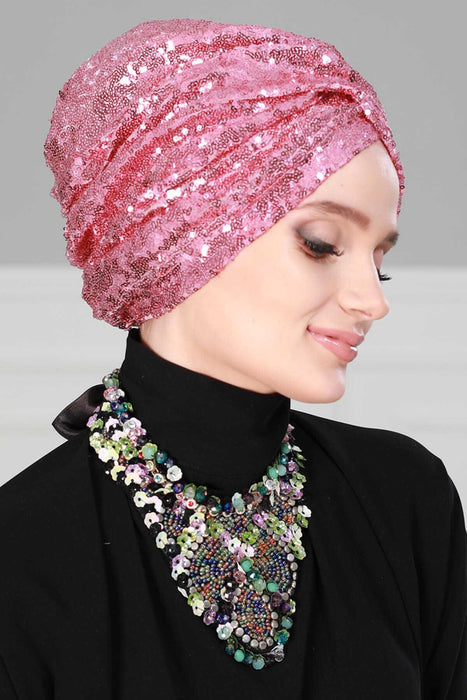 Chic Sequined Instant Turban for Women, Elegant & Easy Head Wrap, Versatile Fashion Hijab Cap, Breathable Hair Loss Chemo Headwear,B-9P