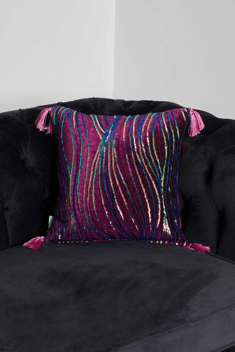 Sequined Tasseled Velvet Pillow Cover with Adorable Pattern, 18x18 Inches Stylish Throw Pillow Cover for Modern Home Decoration,K-332
