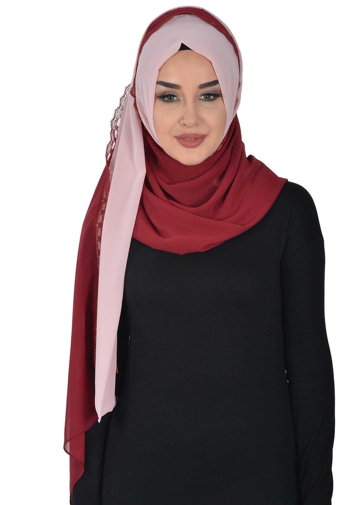 Shawl for Women Chiffon Modesty Instant Turban Cap Hat Head Wrap Ready to Wear Scarf High Quality Chiffon Hijab,PS-23 Powder - Maroon