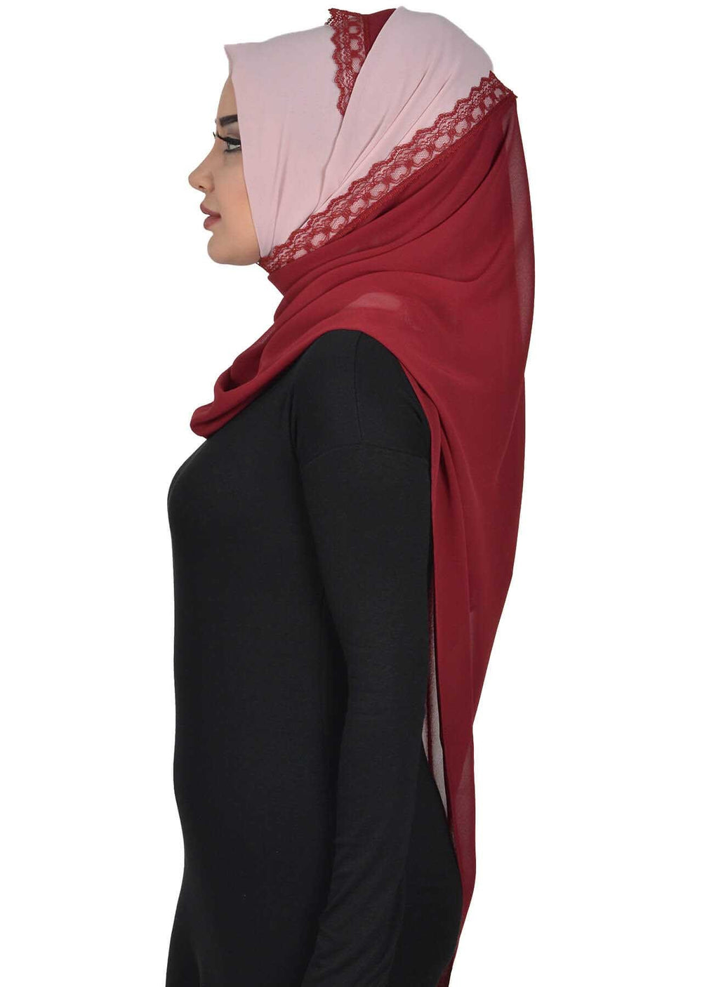 Shawl for Women Chiffon Modesty Instant Turban Cap Hat Head Wrap Ready to Wear Scarf High Quality Chiffon Hijab,PS-23 Powder - Maroon