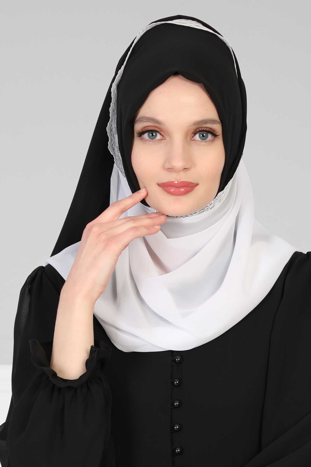 Shawl for Women Chiffon Modesty Instant Turban Cap Hat Head Wrap Ready to Wear Scarf High Quality Chiffon Hijab,PS-23 Black - White