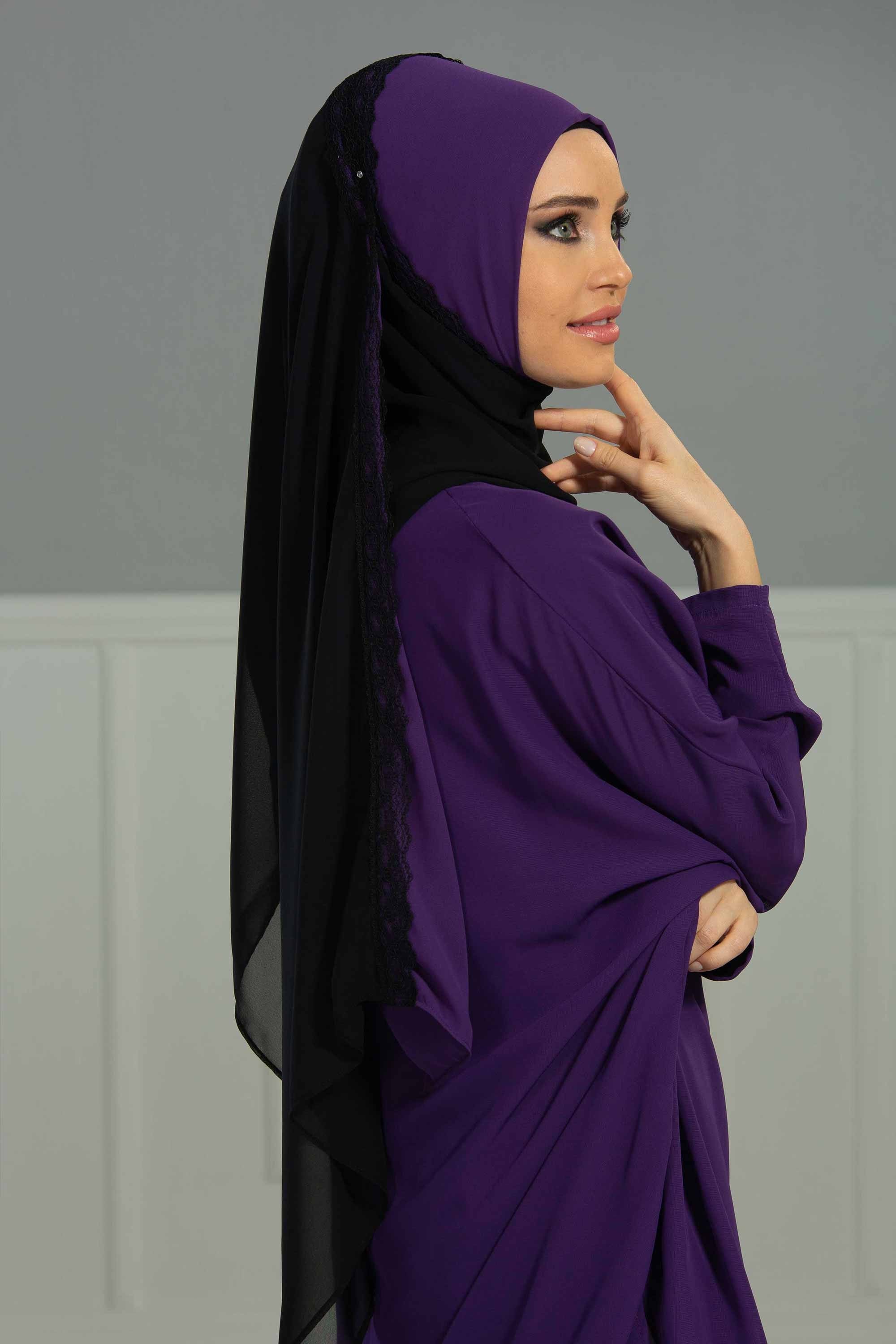 Shawl for Women Chiffon Modesty Instant Turban Cap Hat Head Wrap Ready to Wear Scarf High Quality Chiffon Hijab,PS-23 Purple - Black