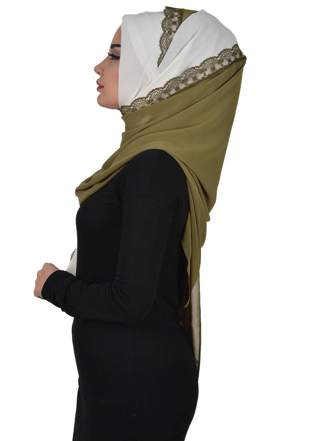 Shawl for Women Chiffon Modesty Instant Turban Cap Hat Head Wrap Ready to Wear Scarf High Quality Chiffon Hijab,PS-23 Ivory - Army Green