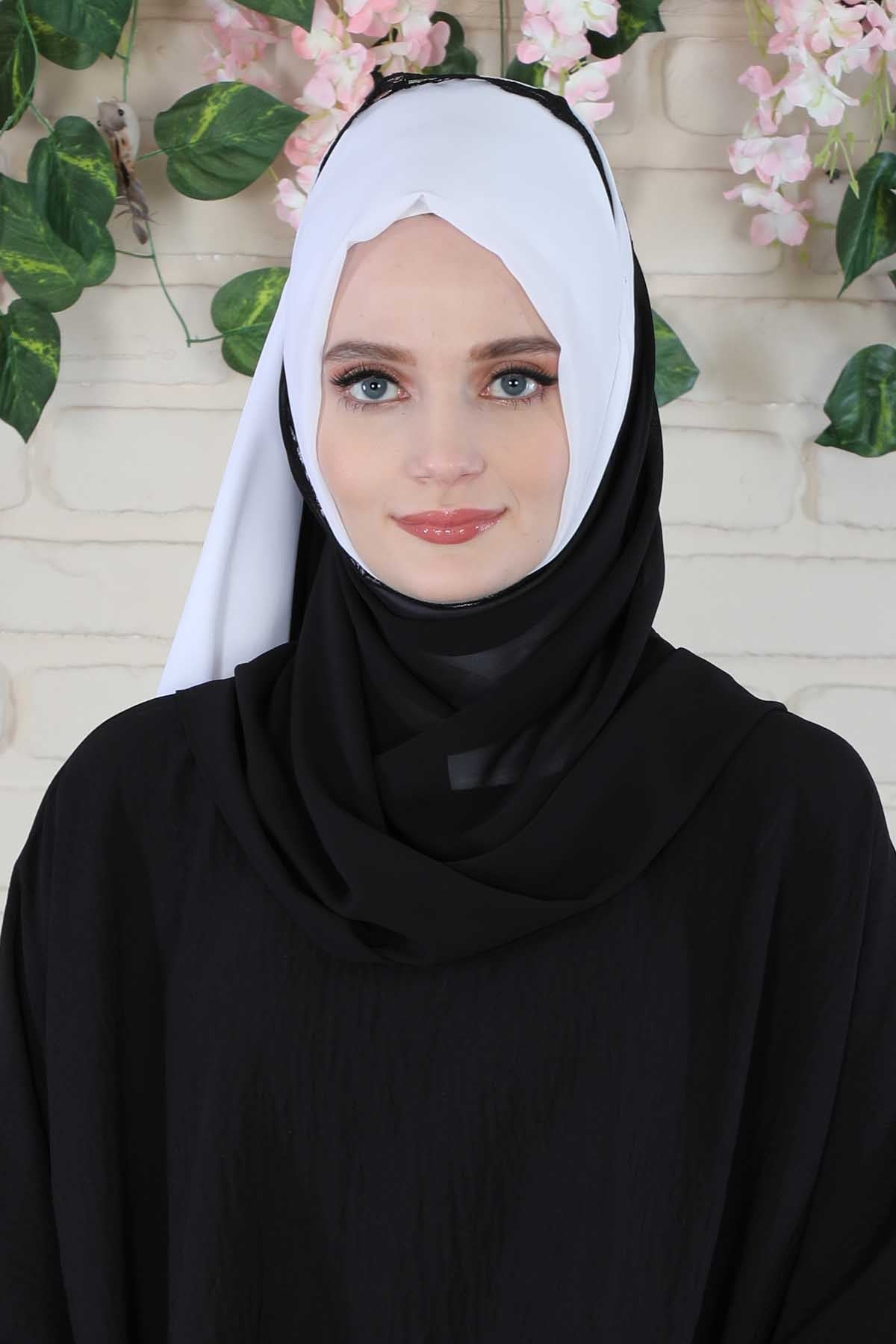 Shawl for Women Chiffon Modesty Instant Turban Cap Hat Head Wrap Ready to Wear Scarf High Quality Chiffon Hijab,PS-23 White - Black