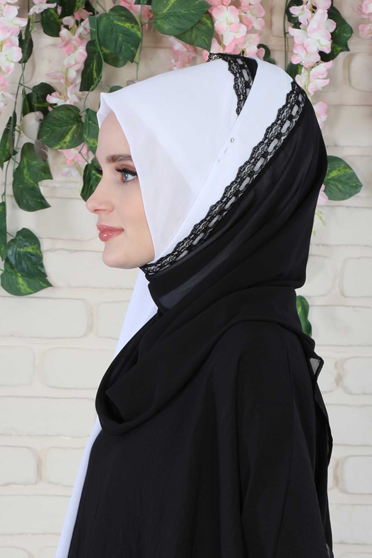 Shawl for Women Chiffon Modesty Instant Turban Cap Hat Head Wrap Ready to Wear Scarf High Quality Chiffon Hijab,PS-23 White - Black