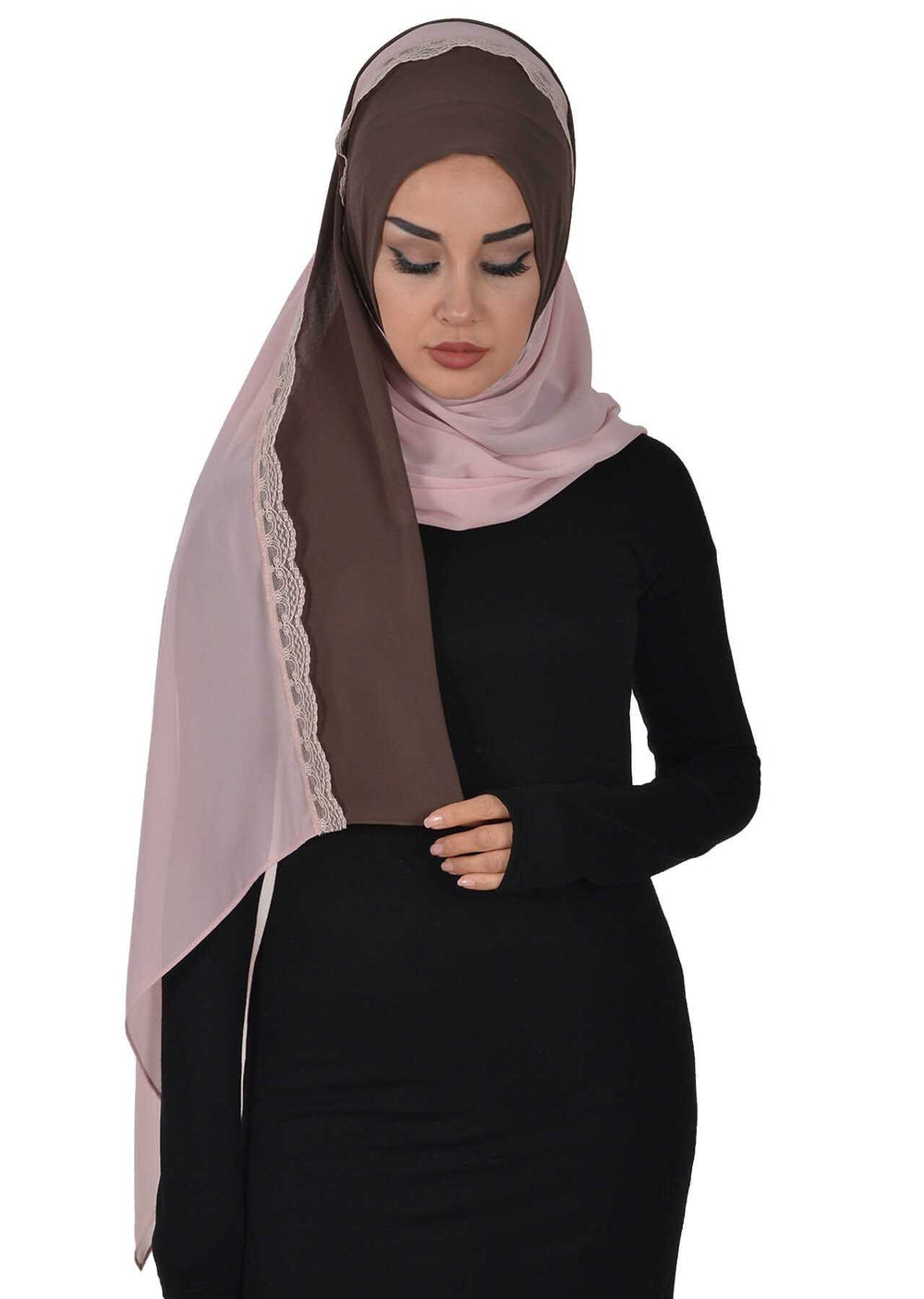 Shawl for Women Chiffon Modesty Instant Turban Cap Hat Head Wrap Ready to Wear Scarf High Quality Chiffon Hijab,PS-23 Brown - Powder