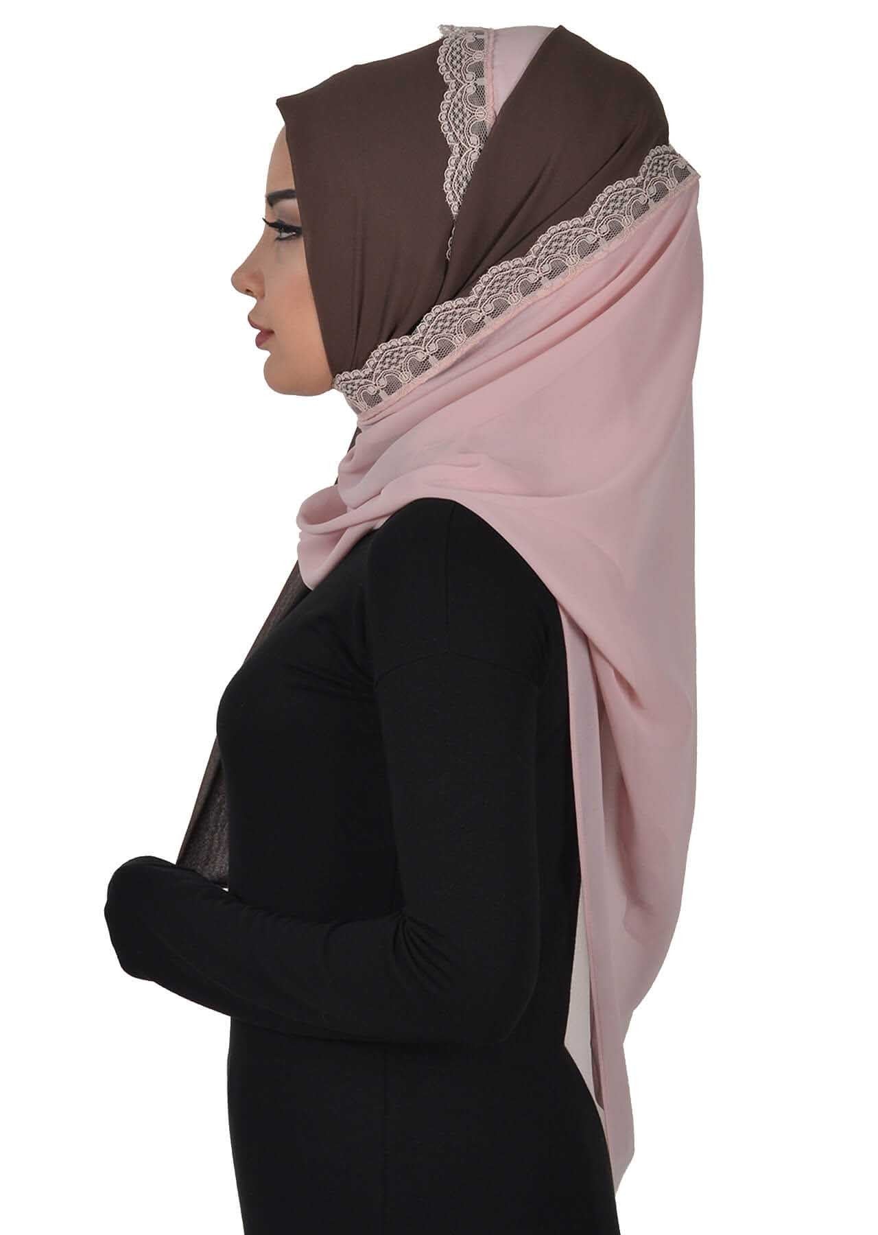 Shawl for Women Chiffon Modesty Instant Turban Cap Hat Head Wrap Ready to Wear Scarf High Quality Chiffon Hijab,PS-23 Brown - Powder