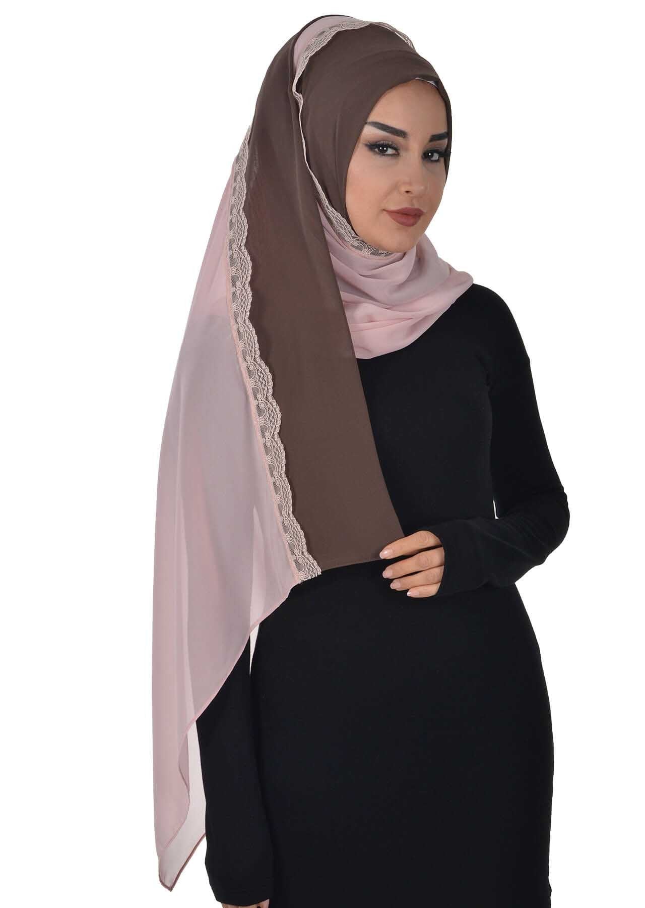 Shawl for Women Chiffon Modesty Instant Turban Cap Hat Head Wrap Ready to Wear Scarf High Quality Chiffon Hijab,PS-23 Brown - Powder