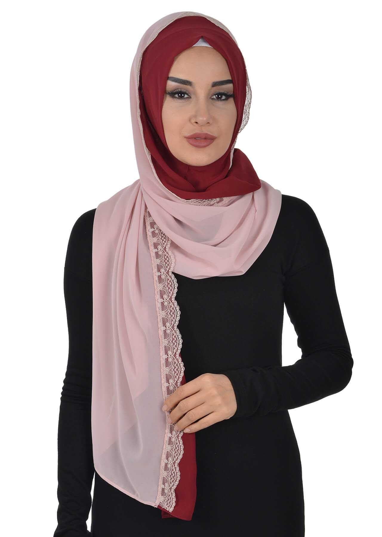 Shawl for Women Chiffon Modesty Instant Turban Cap Hat Head Wrap Ready to Wear Scarf High Quality Chiffon Hijab,PS-23 Maroon - Powder