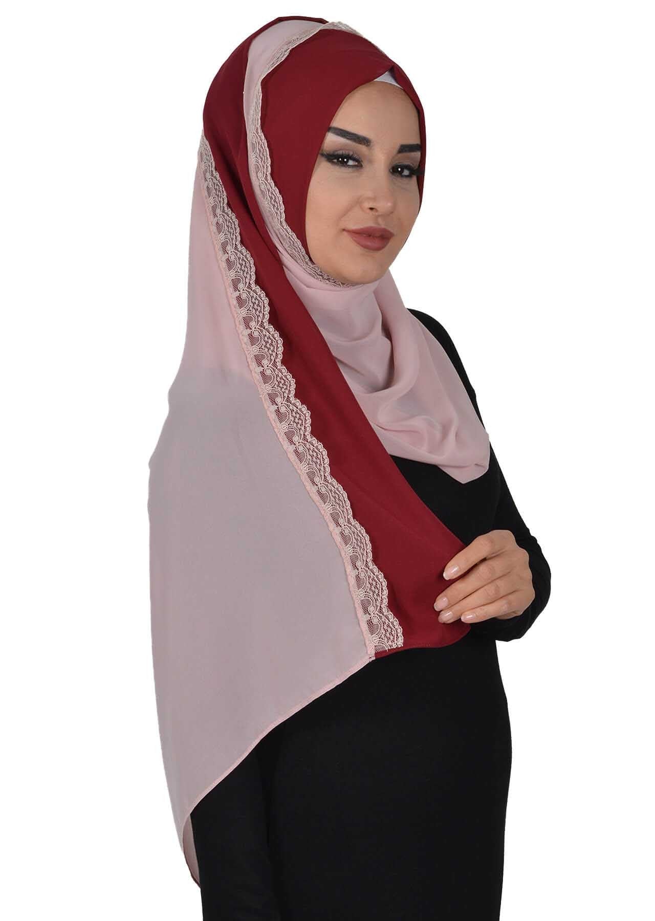 Shawl for Women Chiffon Modesty Instant Turban Cap Hat Head Wrap Ready to Wear Scarf High Quality Chiffon Hijab,PS-23 Maroon - Powder