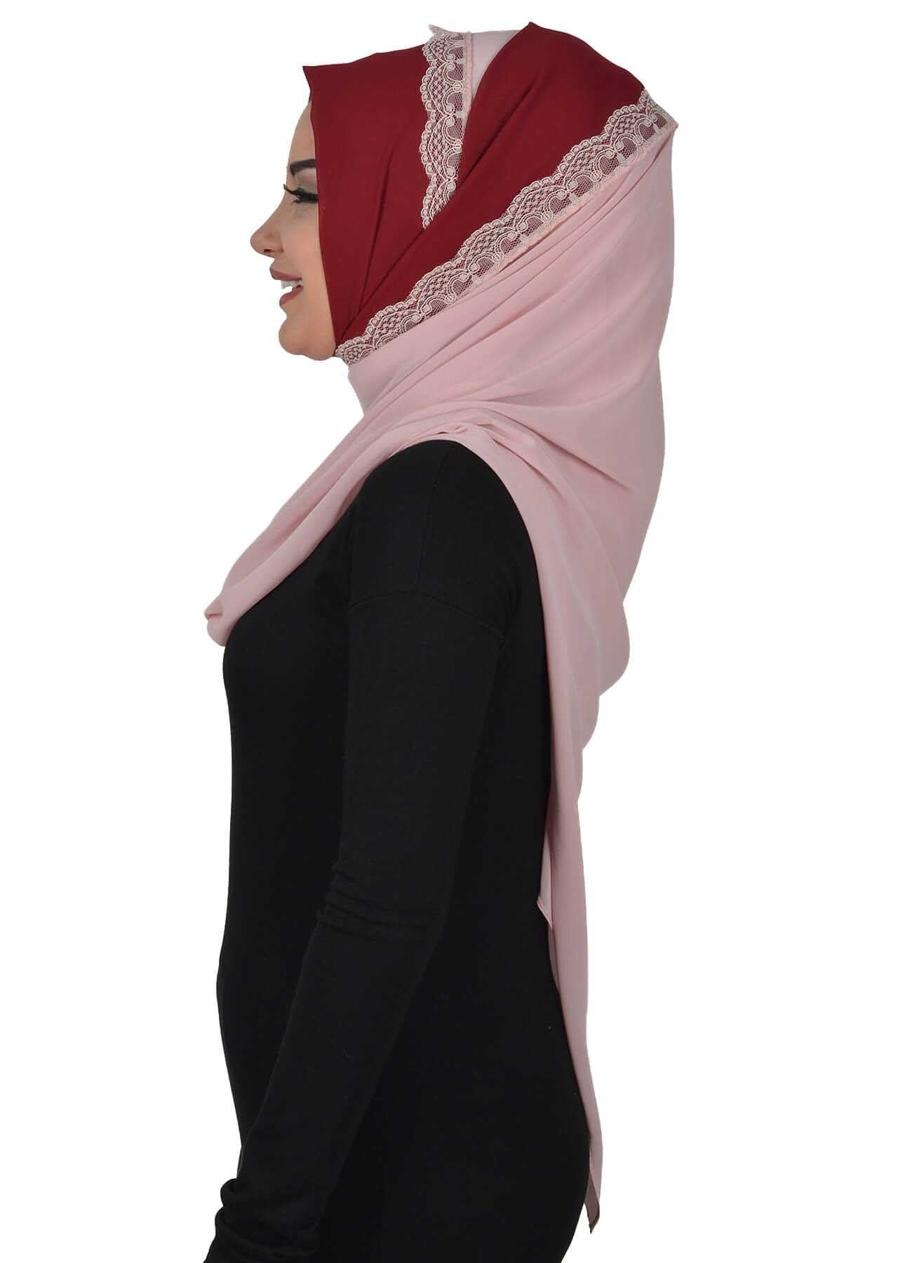 Shawl for Women Chiffon Modesty Instant Turban Cap Hat Head Wrap Ready to Wear Scarf High Quality Chiffon Hijab,PS-23 Maroon - Powder