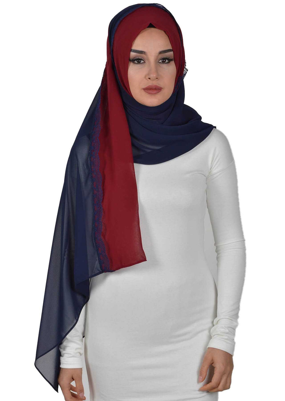 Shawl for Women Chiffon Modesty Instant Turban Cap Hat Head Wrap Ready to Wear Scarf High Quality Chiffon Hijab,PS-23 Maroon - Navy Blue