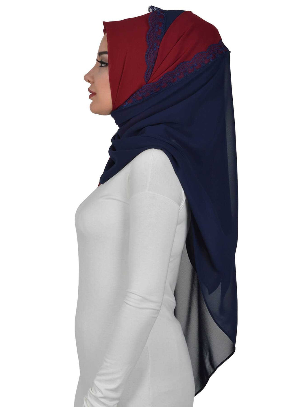 Shawl for Women Chiffon Modesty Instant Turban Cap Hat Head Wrap Ready to Wear Scarf High Quality Chiffon Hijab,PS-23 Maroon - Navy Blue