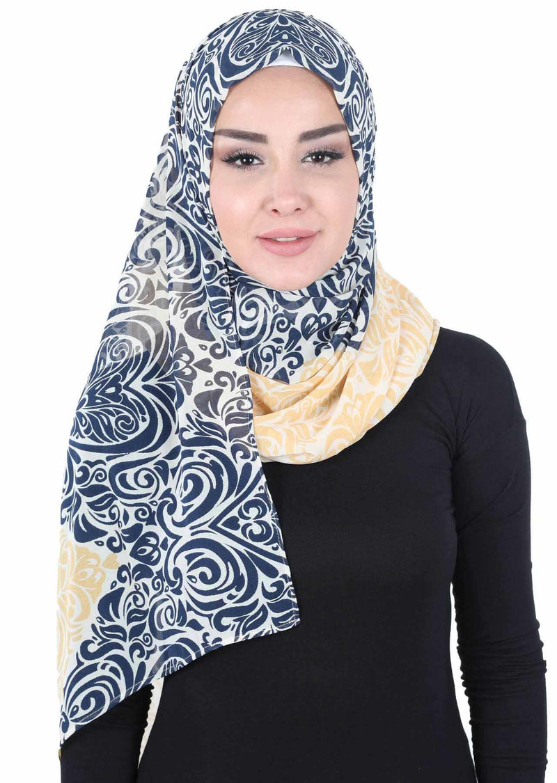 Schal für Damen, Chiffon, bescheiden, Turbanmütze, Kopftuch, tragefertig, Schal, hochwertiger Chiffon-Hijab, PS-11D