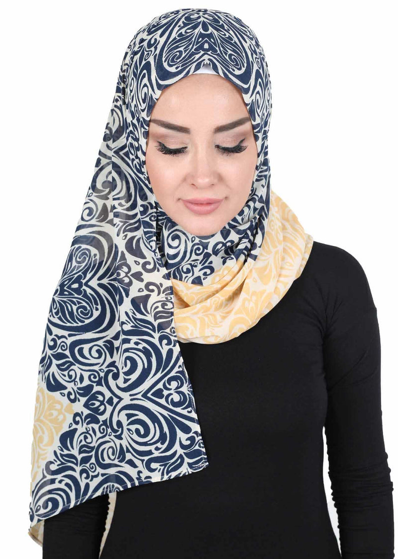Schal für Damen, Chiffon, bescheiden, Turbanmütze, Kopftuch, tragefertig, Schal, hochwertiger Chiffon-Hijab, PS-11D