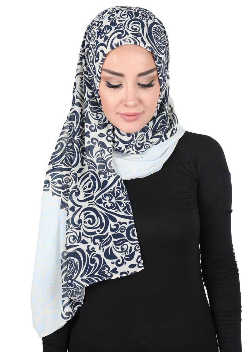 Schal für Damen, Chiffon, bescheiden, Turbanmütze, Kopftuch, tragefertig, Schal, hochwertiger Chiffon-Hijab, PS-11D
