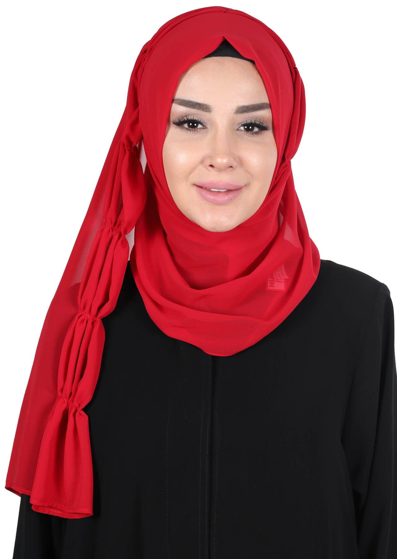 Shawl for Women Chiffon Modesty Instant Turban Cap Hat Head Wrap Ready to Wear Scarf,PS-101 Red