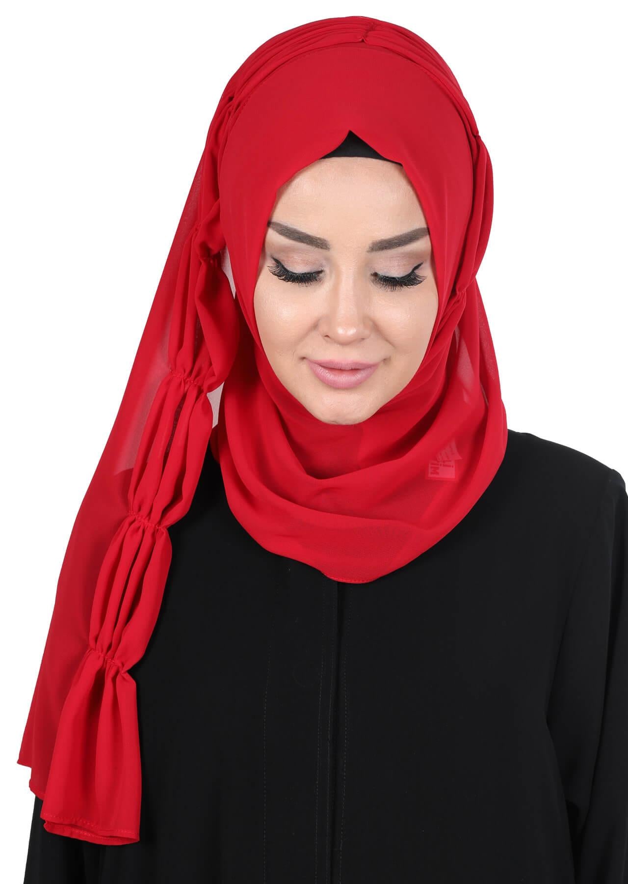 Shawl for Women Chiffon Modesty Instant Turban Cap Hat Head Wrap Ready to Wear Scarf,PS-101 Red