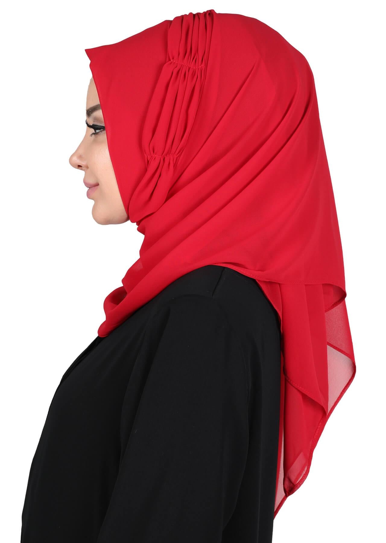 Shawl for Women Chiffon Modesty Instant Turban Cap Hat Head Wrap Ready to Wear Scarf,PS-101 Red